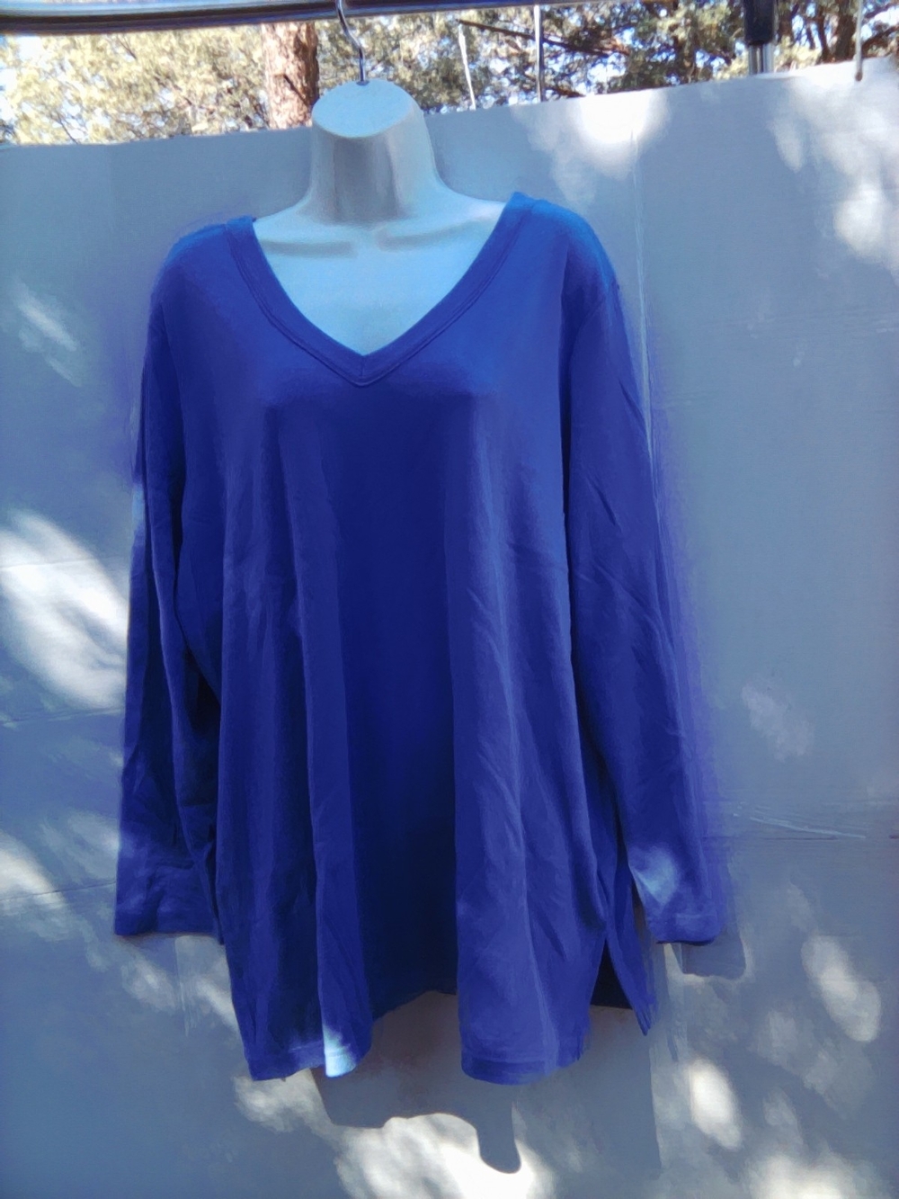 Classic V-Neck Long Sleeve Women's Top - Blue